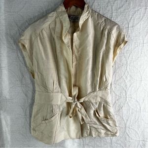 Vintage Di Costa 100 Silk Sleeveless Blouse Womens 12 Wrap Cream Top Dress Shirt